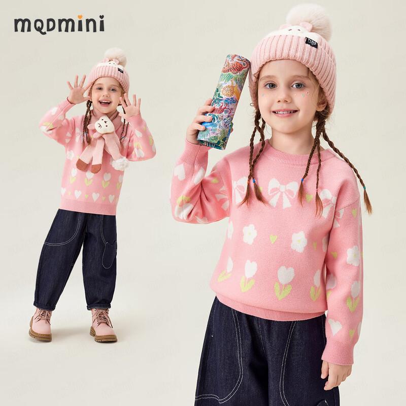 MQDMINI Girls  Floral Bow Knit Sweater 130cm