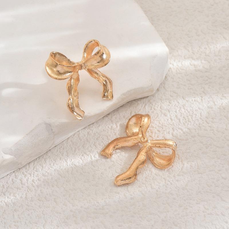 Bow Earrings Metal Stud Earrings Electroplating Versatile Women's Simple Fashion Smooth Temperament Earrings