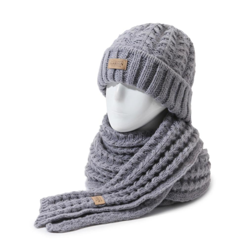 2Pcs Korean Style Neck Guard Hat Set Thicken Warm Scarf Trendy Knitted Hat Scarf  Winter Autumn