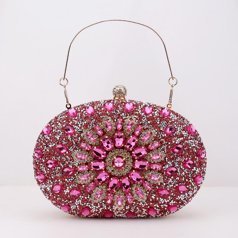 Rhinestone Clutch Purses for Women Evening Wedding Formal - Round Pearl Clasp Handbag - Crystal Diamond Bag