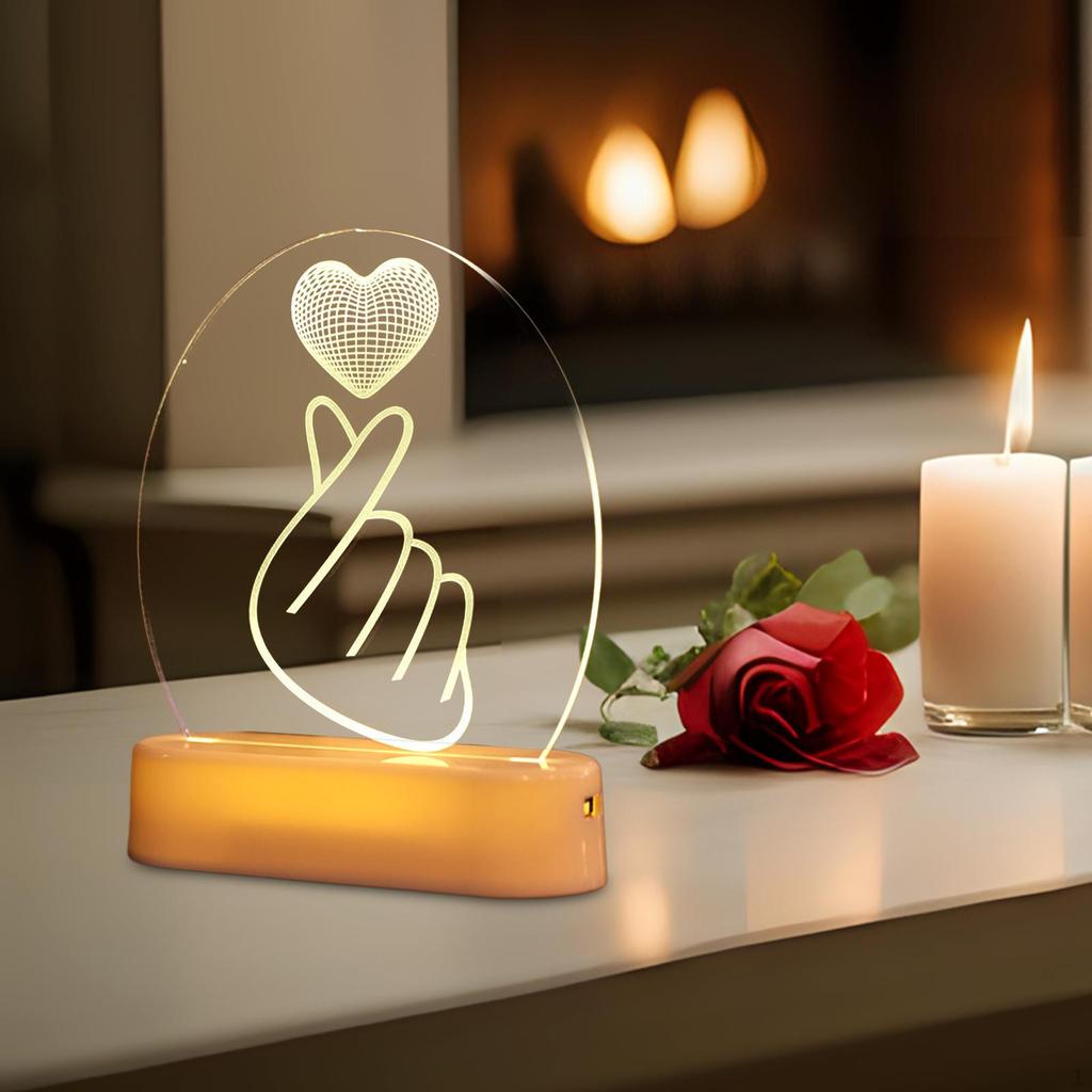 Sign Light Heart LED Lamp Decorative Bedside Night PVC Material Unique Design Suitable