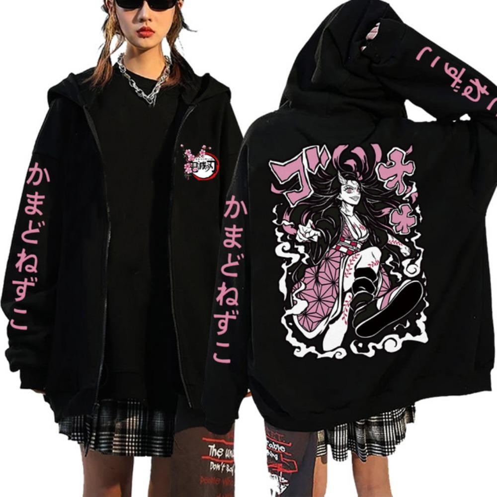 

Аниме Devil Killer Hooded Sweatshirt, свободная куртка на молнии, стиль хип-хоп, Y2K, Kamado Nezuko L
