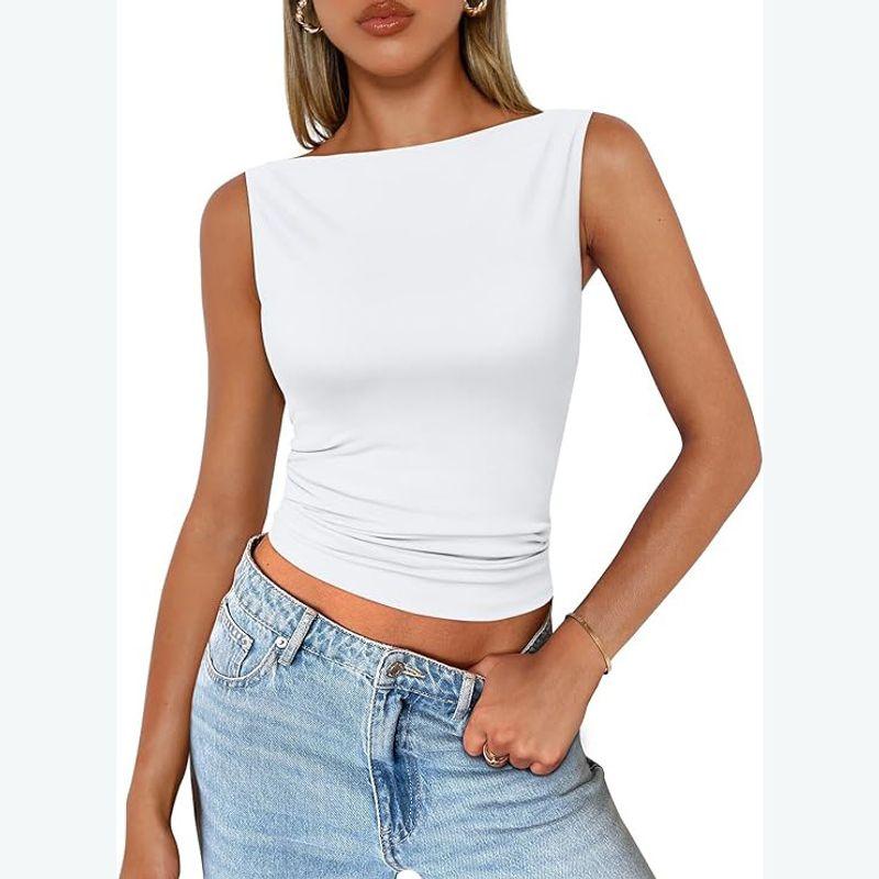 Solid Color round Neck Sleeveless Top Solid Crew Neck Slim fit Sleeveless Top Women