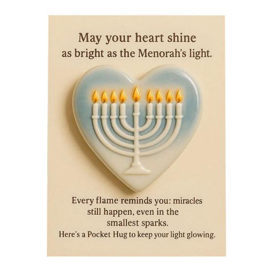 

Hanukkah Pocket Hug with Positive Card Emotional Support Love Heart Pigeon Dreidel Star Menorah B
