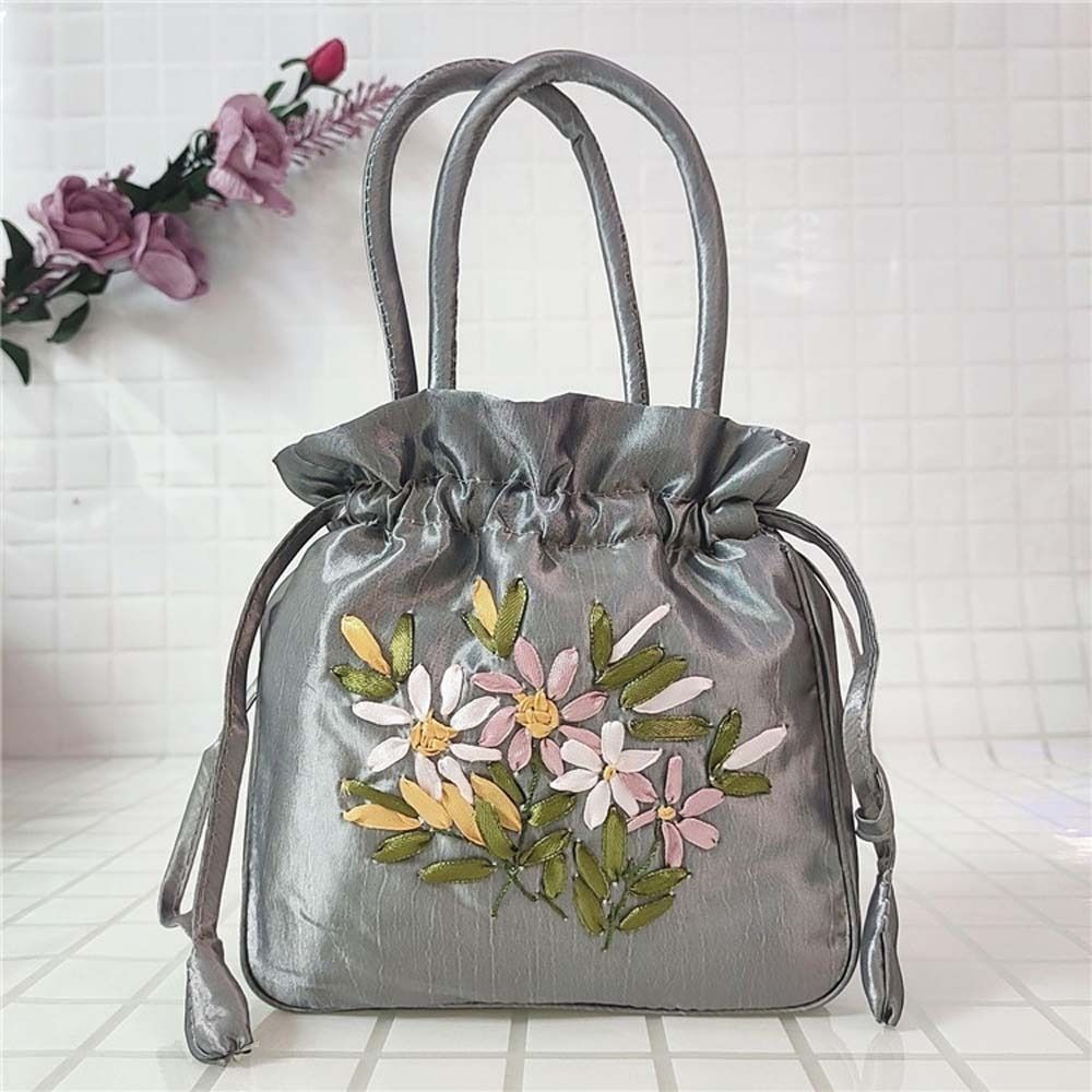 Leaf Hanfu Drawstrings Bag Ethnic Style Small Purse Wallet Retro Embroidery Flower Handbag Daily