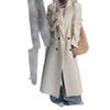Womens Wool Blend Double-Sided Coat Mid-Length Loose Fit Korean Style Casual Overcoat With Notched Lapel Double Breasted