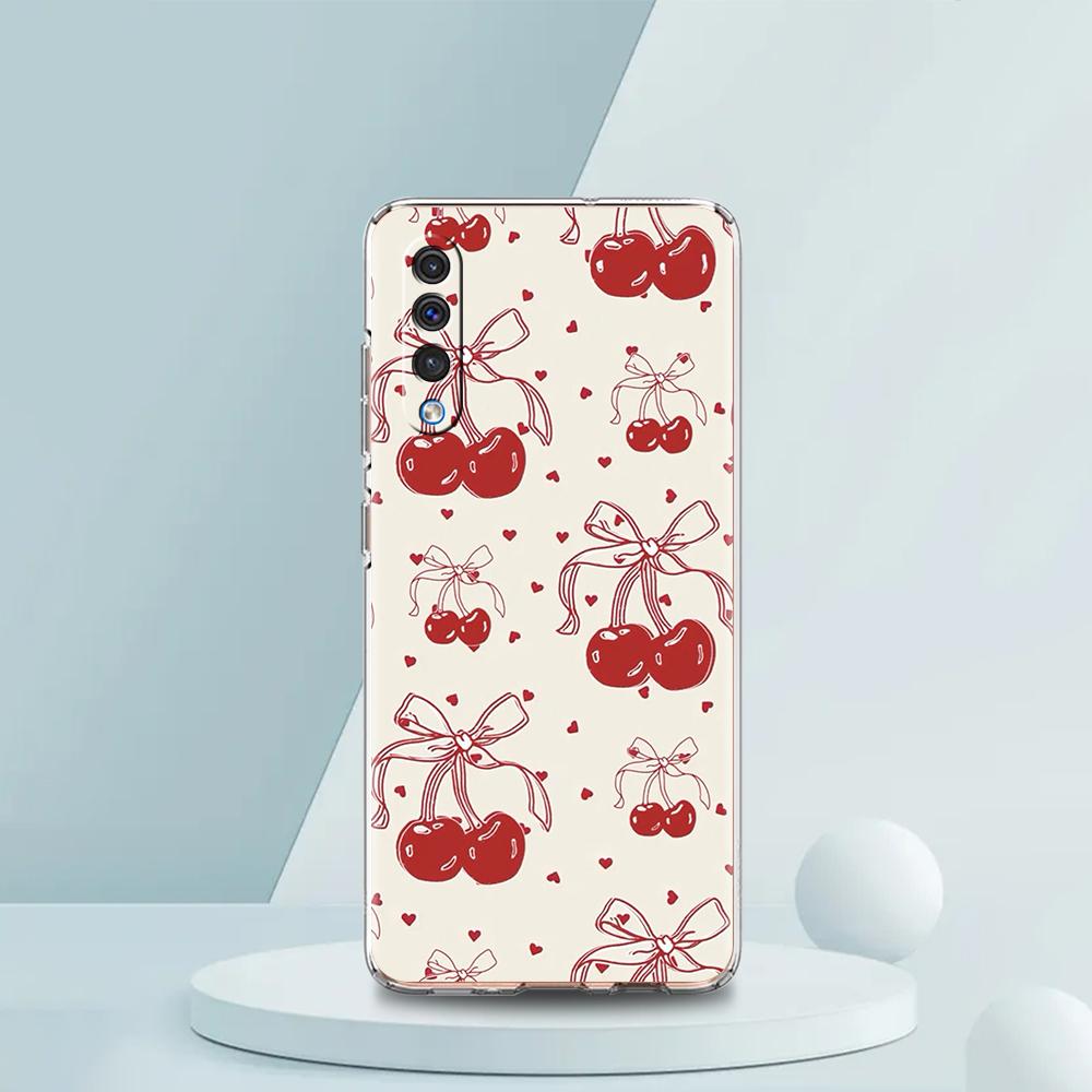 Cute Cherry Bow Phone Case For Samsung A16 A14 A12 A22 A32 5G A34 A42 A52 A54 A50 A70 A30 A40 A20E A10S A20S A02S A04S A06 Cover