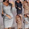 Ladies Elegant Sequins Sexy Vneck Mini Casual Cocktail Party Slim Stylish Dress