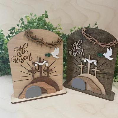 Wooden Easter Decor Small Space Easter Decor Easter Wooden Ornament Set Resurrection Scene Empty Tomb Decor for Home Office