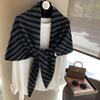 Women Striped Wool Triangle Knit Shawl Warm Winter Outerwear Wrap
