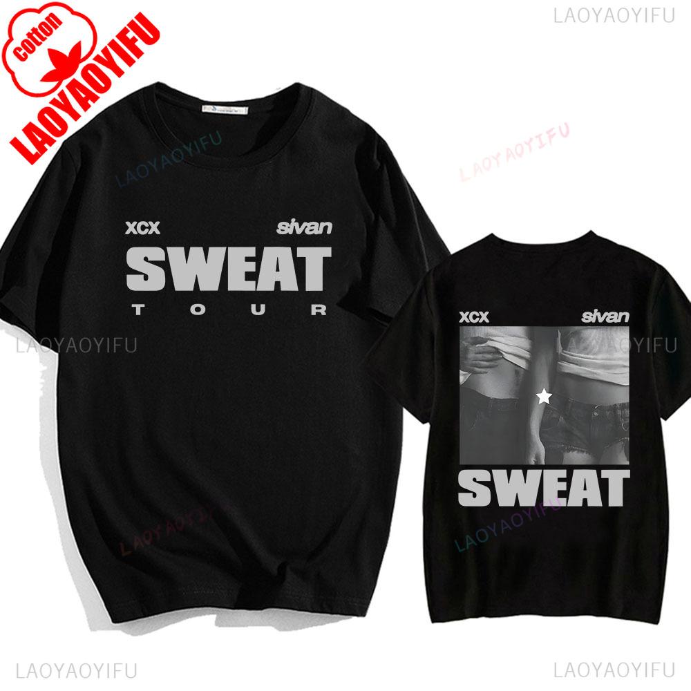 Charli Xcx Troye Sivan Sweat Tour Double Sided Graphic Tshirt Music Concert Unisex Casual Streetwear Short Sleeve Tee