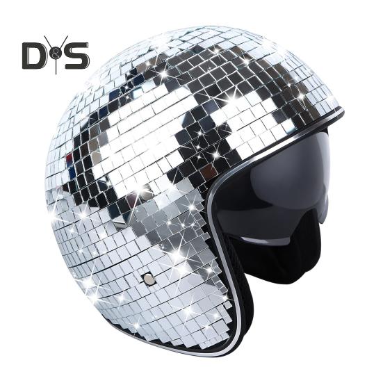 

Шлем для дискотечного шара с выдвижным козырьком, регулируемым ремешком на подбородке, блестящей зеркальной шляпой для дискотечного шара, светоотражающим шлемом для взрослых с декоративными дискотечными плитками серебряный