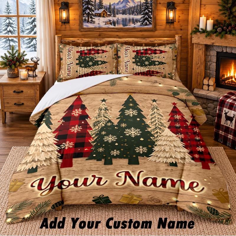 Christmas Custom Name Pattern Bedding 3Pcs Set Bed Sheet Pillowcases Indoor Bedroom Holiday Gift
