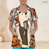 Camisa de Uniforme de Halloween para Mujer Tallas Grandes Estampado de Calabaza y Café Cuello en V Manga Corta Con Bolsillos Delanteros