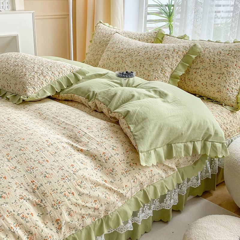 Class A Maternal Infant Grade Bed Cover 4-Pcs Set Of Thickened Padded Sheets 3-Pcs Set Of Small Bamboo Cotton Jacquard Quilt Cover Autumn  Winter