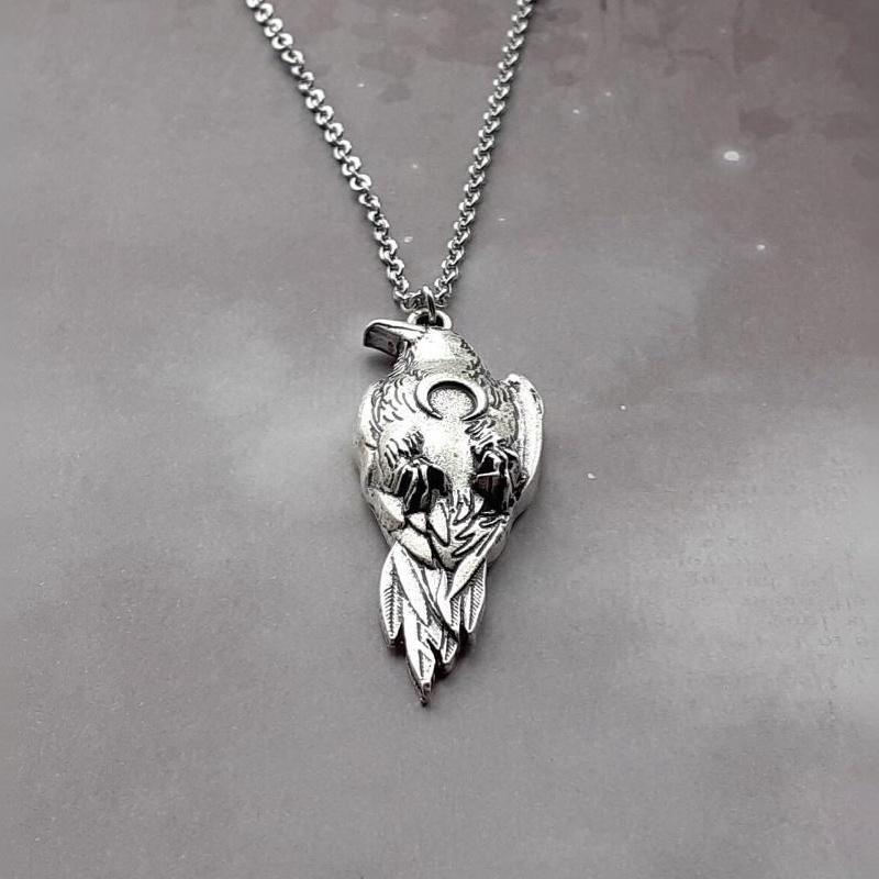 Retro Gothic Crescent Raven Bird Dangle Earrings Necklace Premium Alloy Jewelry Set for Halloween Party Friend Gift