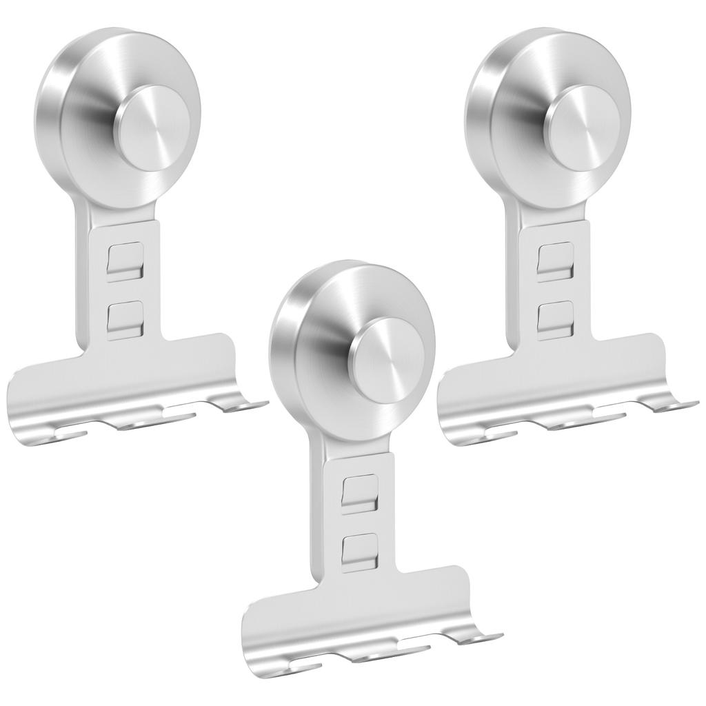 3Pcs Suction Cup Shaver Holder Stainless Steel Wall Mounted Shower Hook No Drilling Bathroom Shaver Holder Reusable Towel Hook