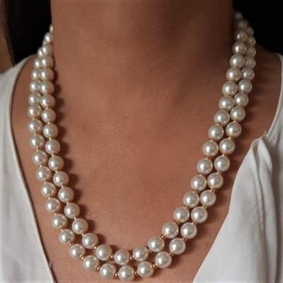 Unusual Necklace with a Double Line of White and Gold Pearls