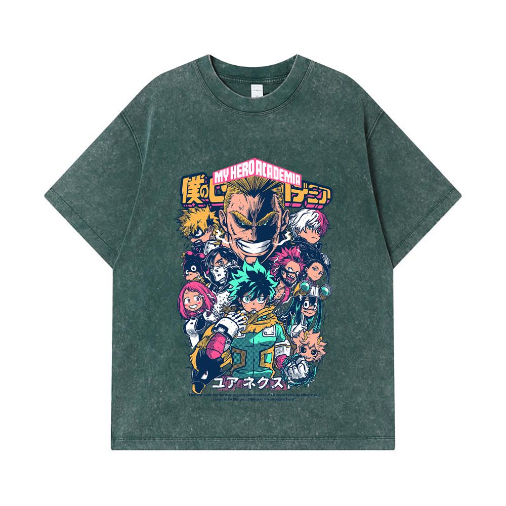 275 GSM Washed T-shirts 100% Cotton My Hero Academia V6 Print Unisex Heavy Cotton T Shirt
