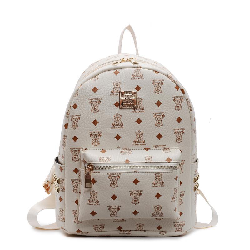 

Женский ретро-рюкзак с принтом медведя - большая вместимость, модная дорожная и школьная сумка кремовый/белый