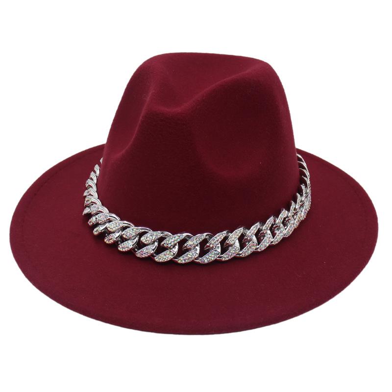 Bright Diamond Acrylic Chain Top Hat Jazz Hat Big Eaves Concave Photo Felt Hat