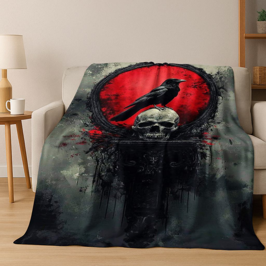 3D Viking Oding Raven Crow Skull Huginn Muninn Norse Flannel Blanket,Warm and Cozy Soft Throw Blanket for Home Bedroom Bed Sofa