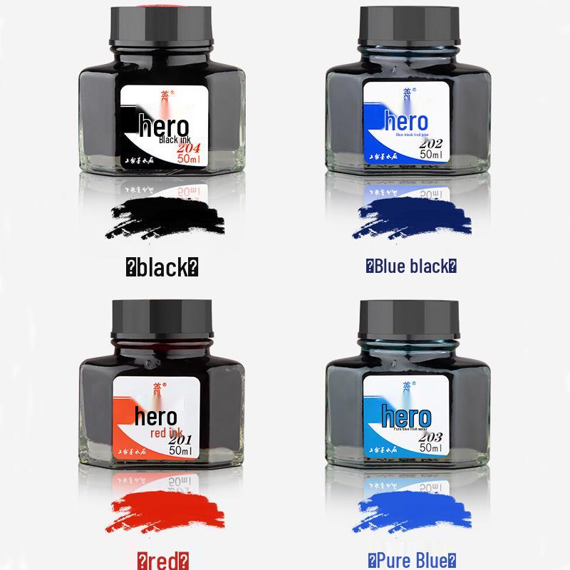 

Чорнило для пір яної ручки Hero Non-Carbon: Чорний, Червоний, Синьо-Чорний - Письмо без затирань