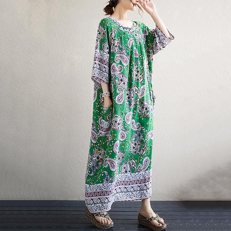 Xitao Pleated Print O-neck Dress ZMY1099