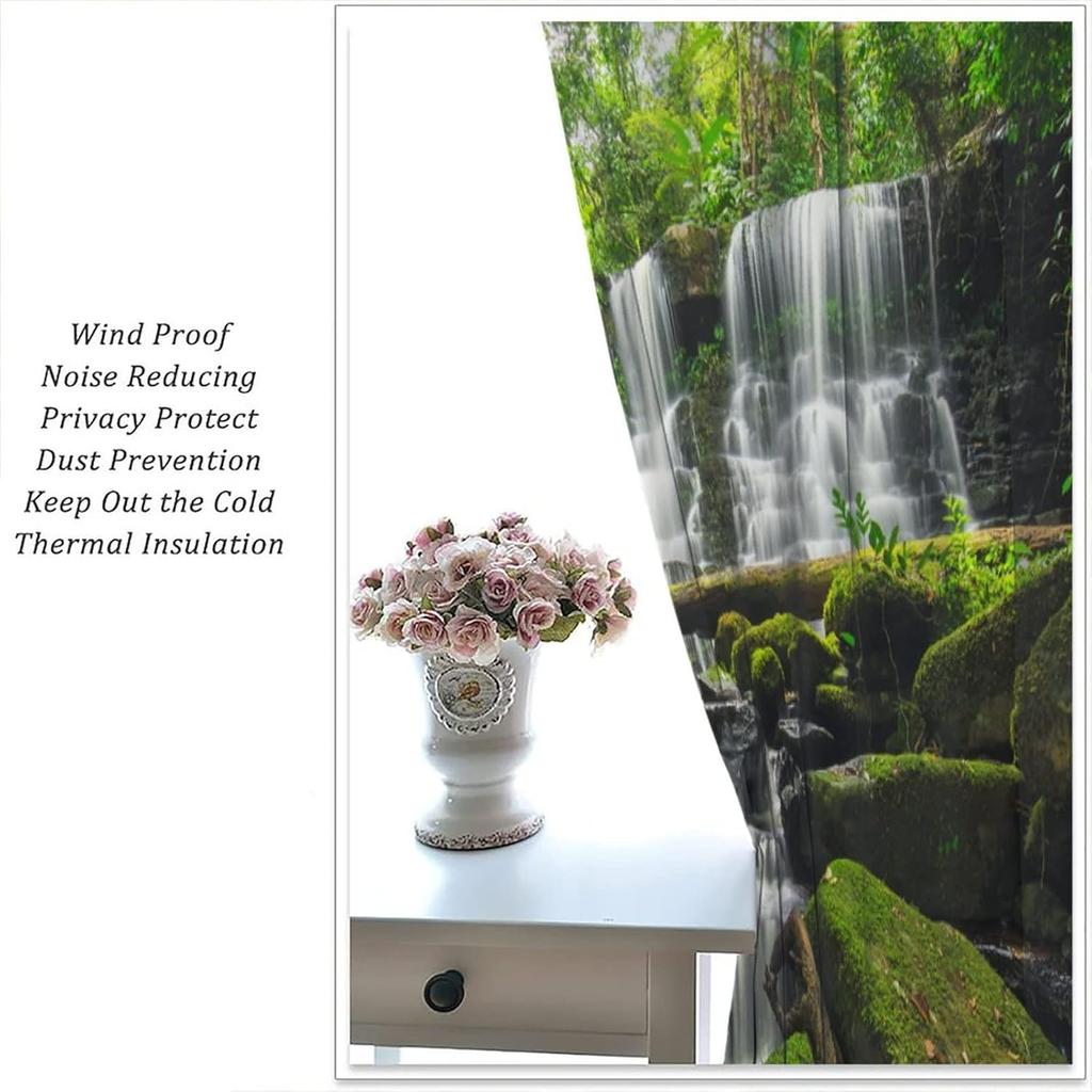 Waterfall Curtains Spring Nature Theme Landscape Pattern Forest Thermal Bedroom Living Room Panel Set Blackout Made Of Polyester Area Decor