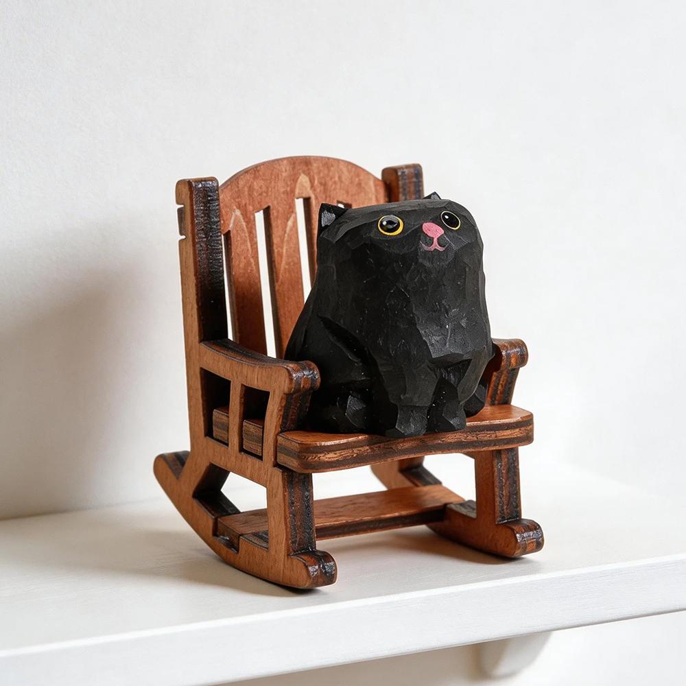Hand Carved Wooden Cat Figurine Cute Kitten Statue Home Desktop Decor Calico Orange Cat Ragdoll Bombay Cat Miniature Craft Gift