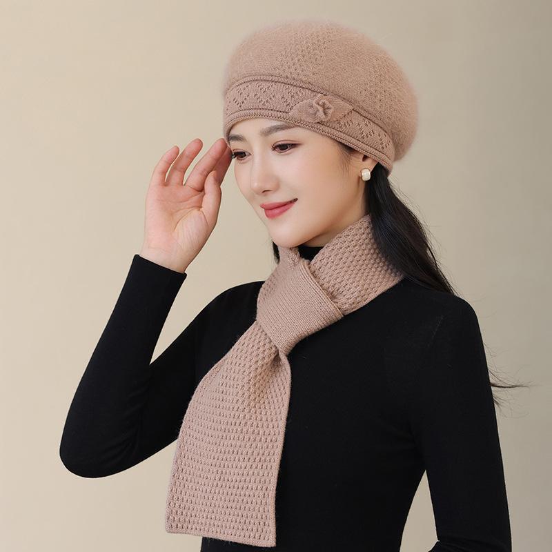 Chapeau d'hiver Béret en poils de lapin Pour les personnes âgées Chapeau thermique épais empilé Chapeau tricoté