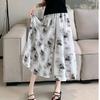Women's Wide Leg Pants Summer High Waist Ink Printed Lazy Skirt-Pants