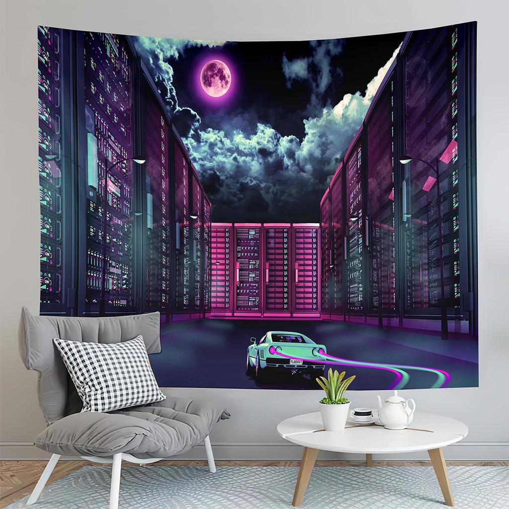 Geometry Style Tapestry Blue Mountains Pink Sky Sunset Tapestry Home Living Room Dorm Bedroom Aesthetics Decoration Tapestries
