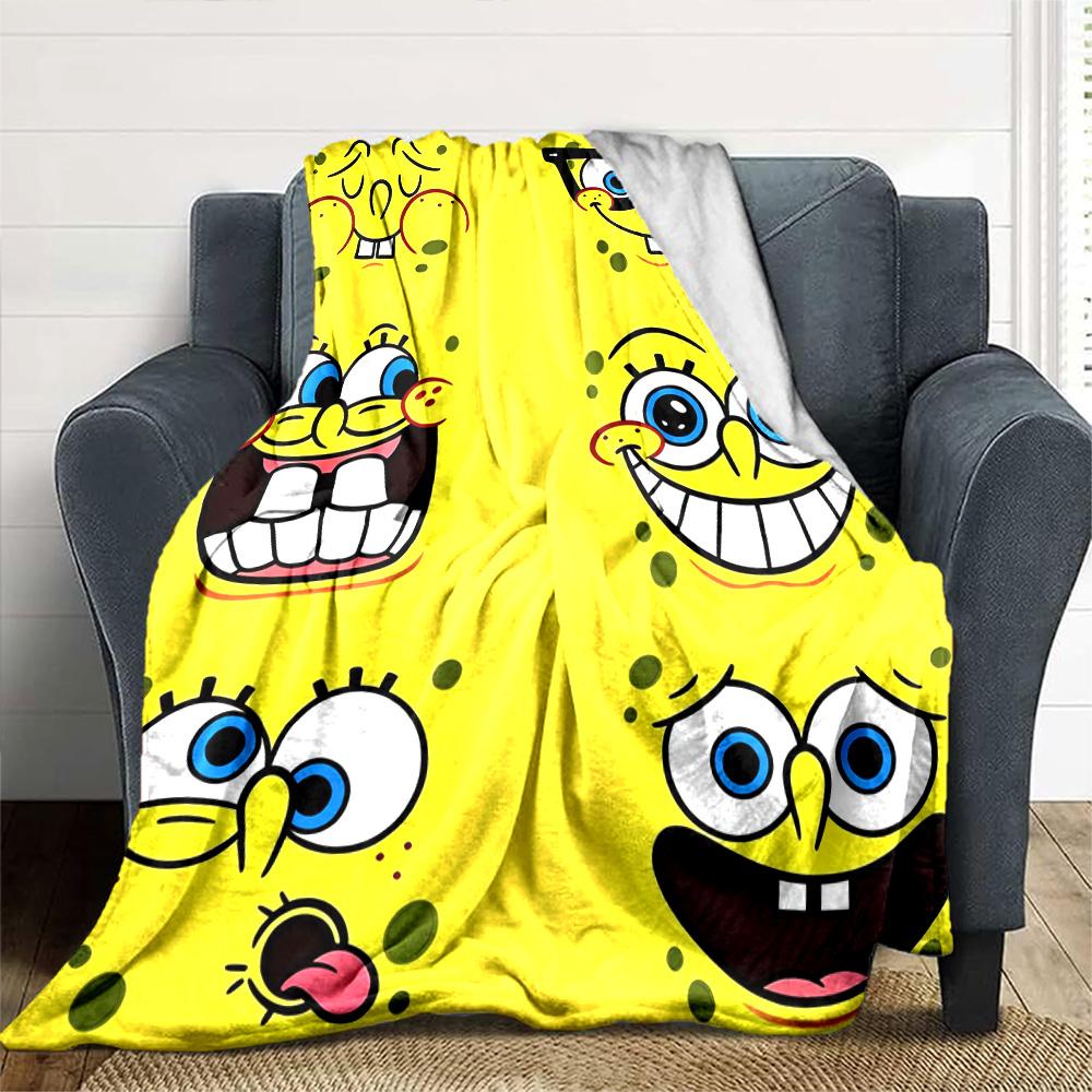 Spongebob Expressions Flannel Blanket Super Soft Warm Cozy Blanket For Sofa Bed Office Travel Allseason Home Decor Gift