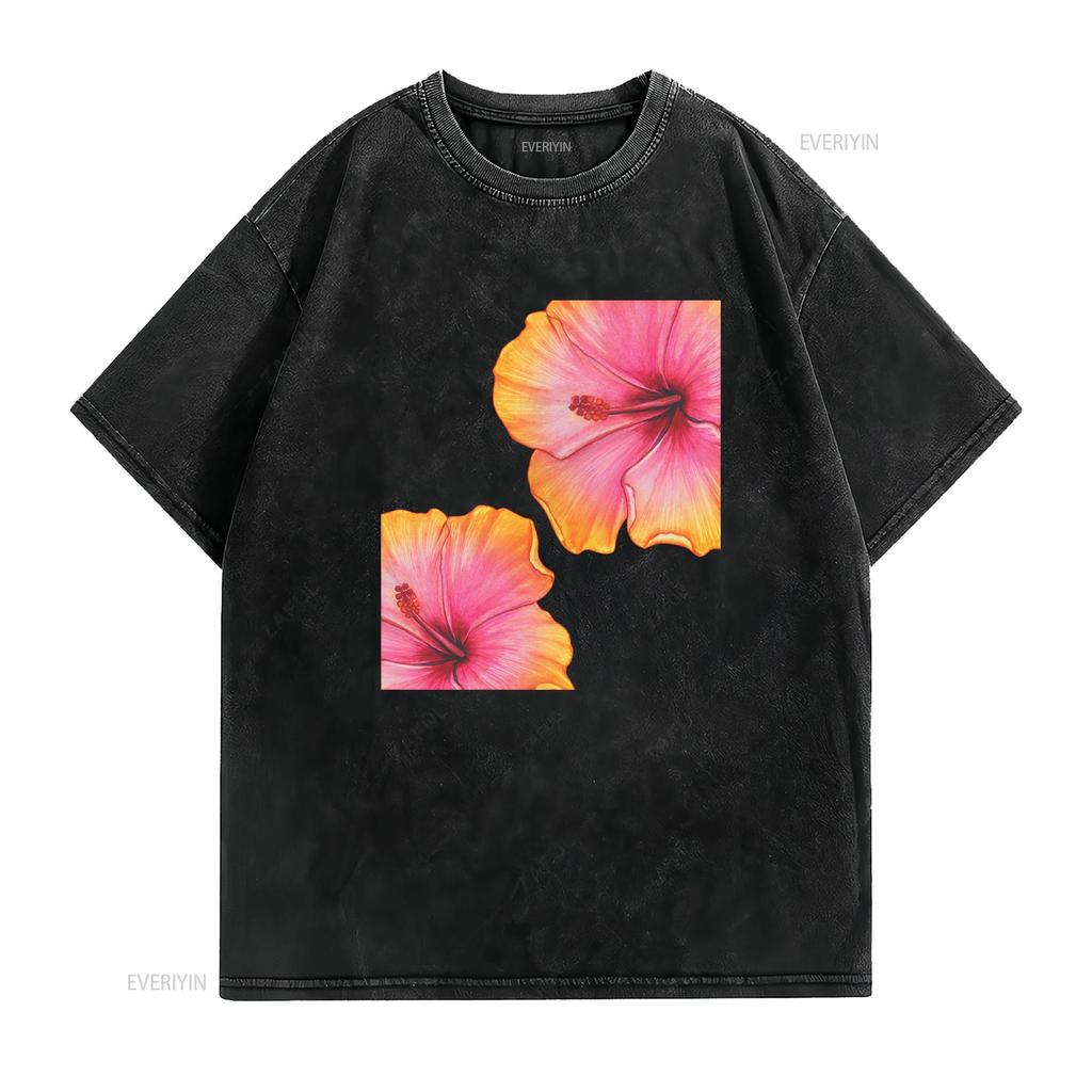 Floral T Shirt Vibrant Hibiscus Design Summer Fashion Casual Wear Beach Days Ideas Travel Style vintage Washed streetwear