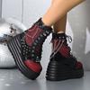 Gothic Y2k Women Ankle Punk Wedges High top Heels Platform Stacked Sole Metal Rivet Chain Decor Short For Woman Autumn W