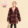 Fulomi Girls' Retro Plaid Hooded Wool Blend Winter Coat