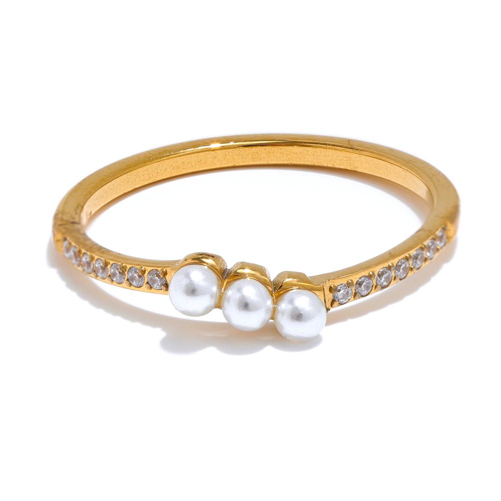 Yhpup 6789# Fashion Delicate Zircon Pearls Thin Exquisite Fairy Finger Charm Ring Stainless Steel High Quality Korean Jewelry