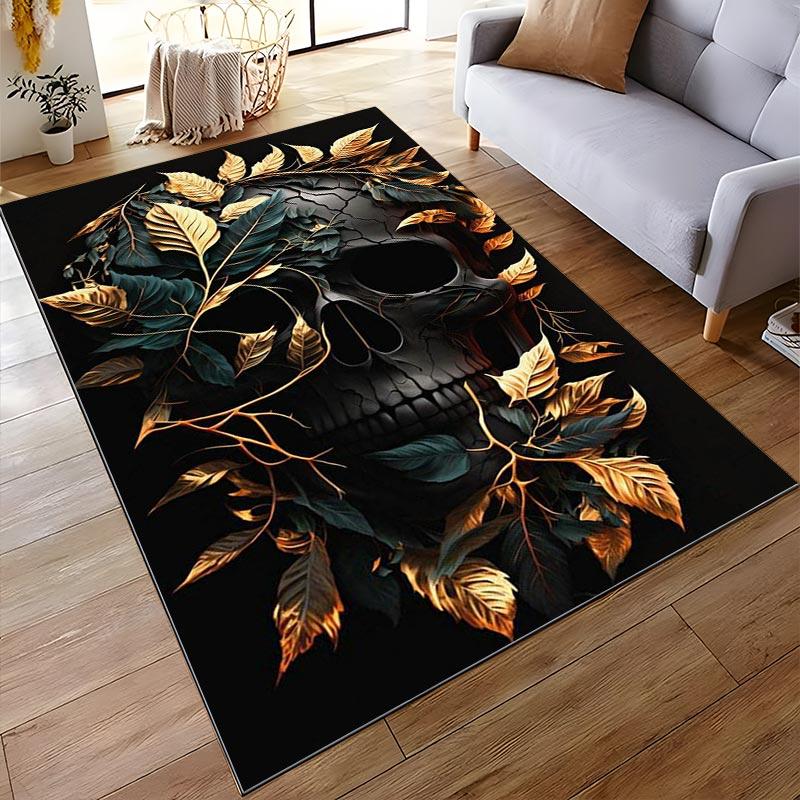 "Dark Skull with Golden Leaves Design Carpet for Home Decor" Suitable for use as an anti-slip for living room bedroom sofas
