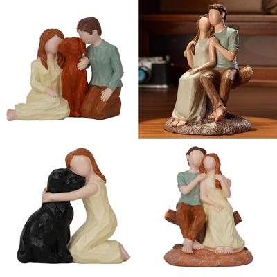 Couple Figurine Family Dog Resins Statue Parent Son Daughter Sculpture Home Desktop Bookshelves Decors Ornament Gift