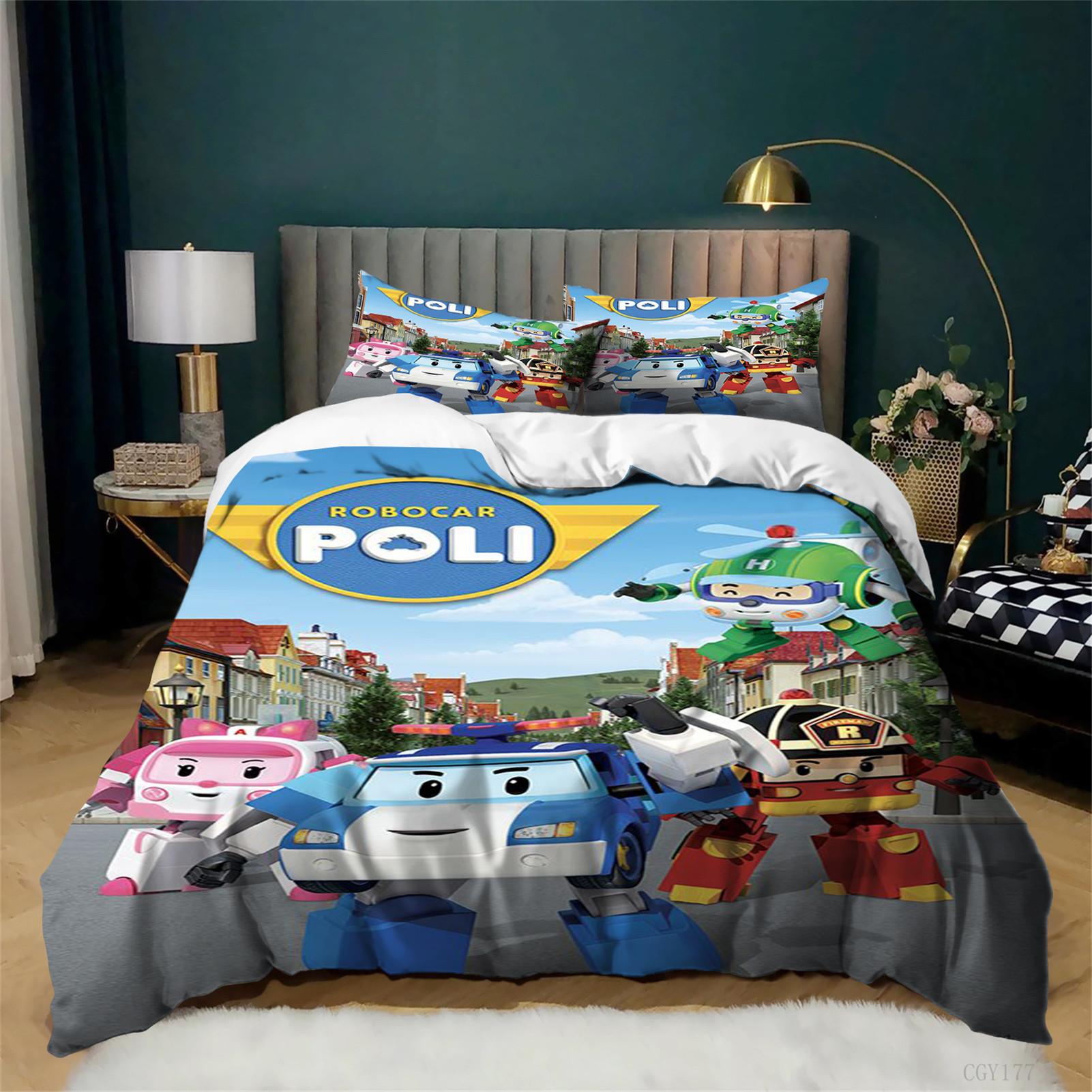 3 Pieces Ro-bocar Poli Bedding Set Double Cartoon Lightweight Comforter Set Ultra Soft Duvet Cover for All Season 135x200cm