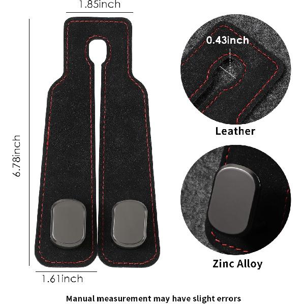 KINIVA Car Seat Headrest Storage Hooks, Set Of 2, Suede PU Leather, Double Hooks (Black)