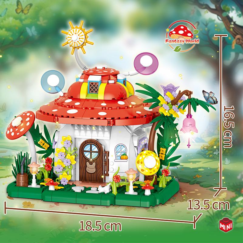 Creative Mushroom House Street View Building Blocks City Architecture Forest Cabin Mushroom Boat Mini Bricks Toys Children Gift