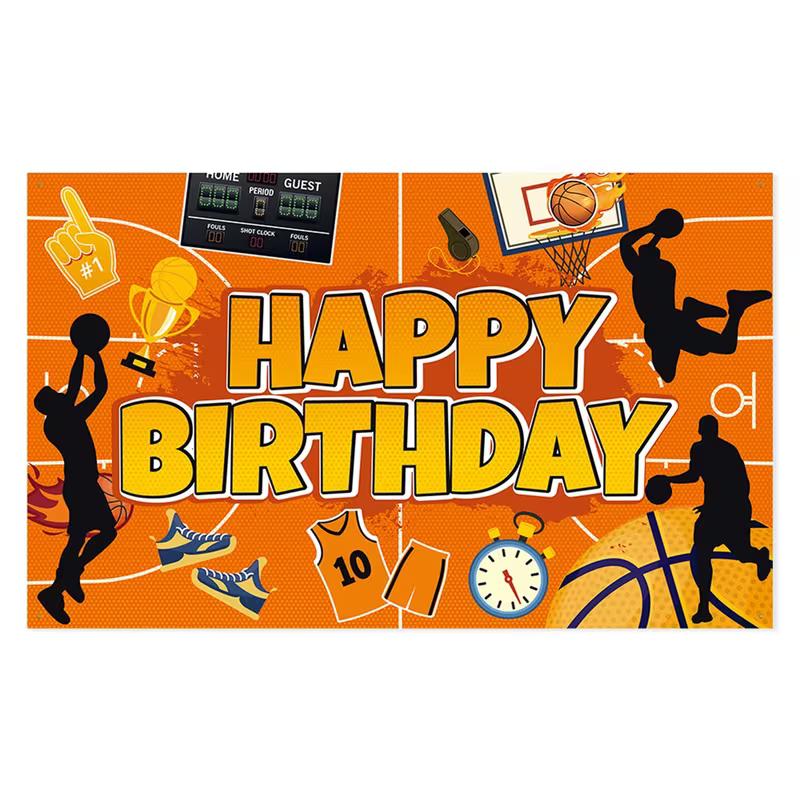 2D Basketball Court Birthday Backdrop, Kids Boys Sports Theme Party Photo Booth Banner