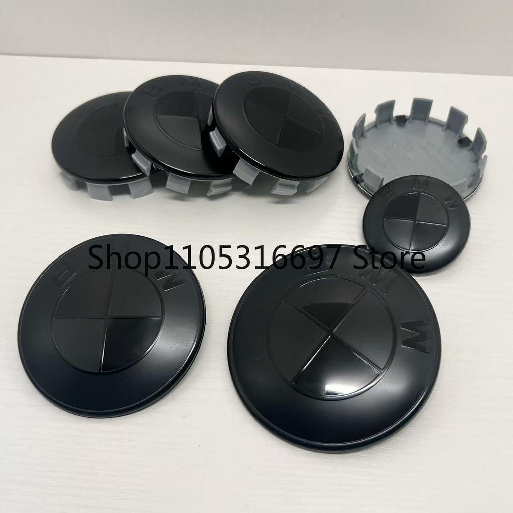 For BMW Se E87 7pcs New matte black suit 82/74mm logo 56/68mm hub center cover 45mm steering wheel is suitable for BMW ABS accessories.