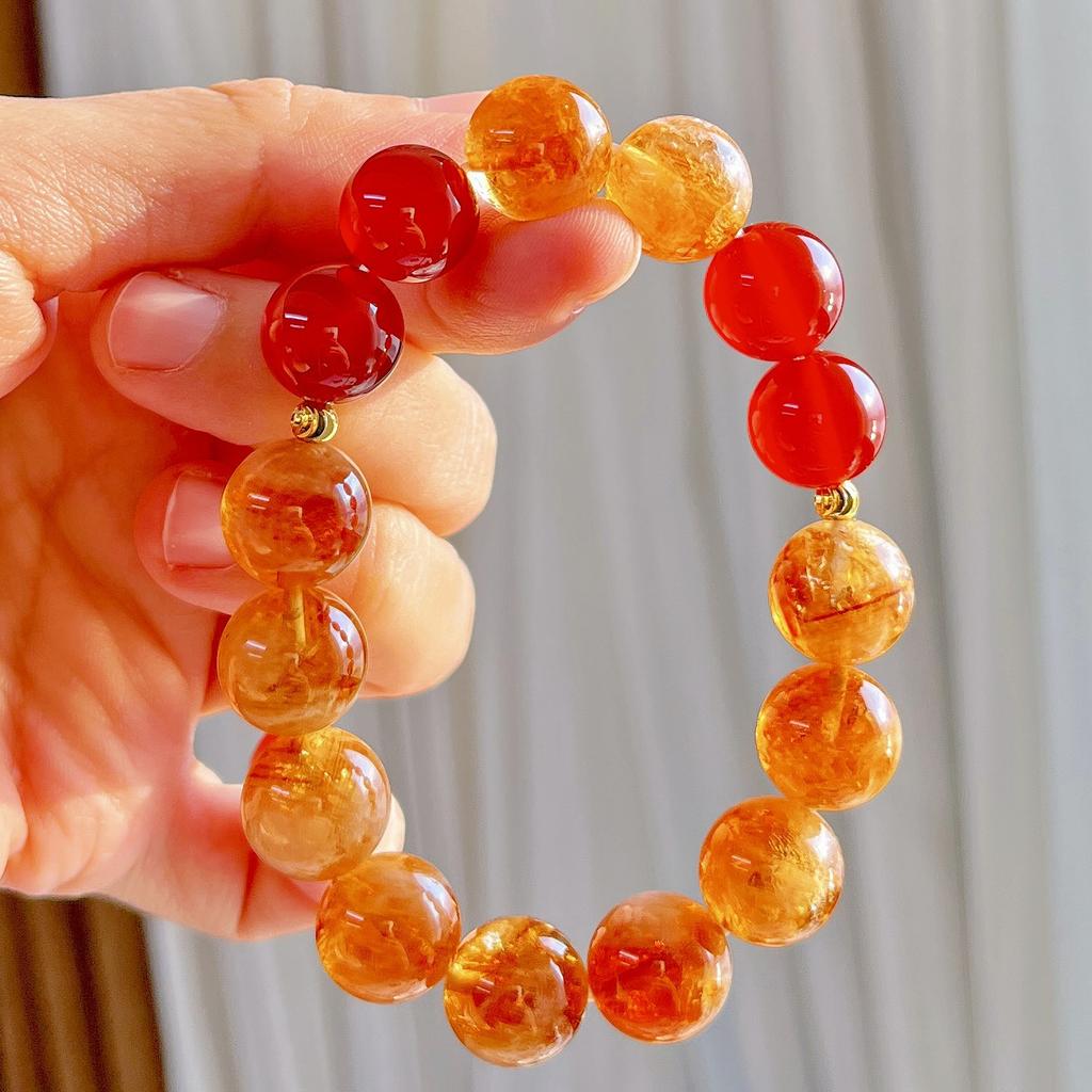 12Mm Autumn And Winter Natural Caramel Citrine Chalcedony Design Bracelet Bracelet
