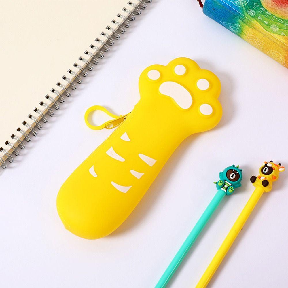 Silicone Pen Bag Cat Paw Design Stationery Pouch Portable Pencil Case  Students