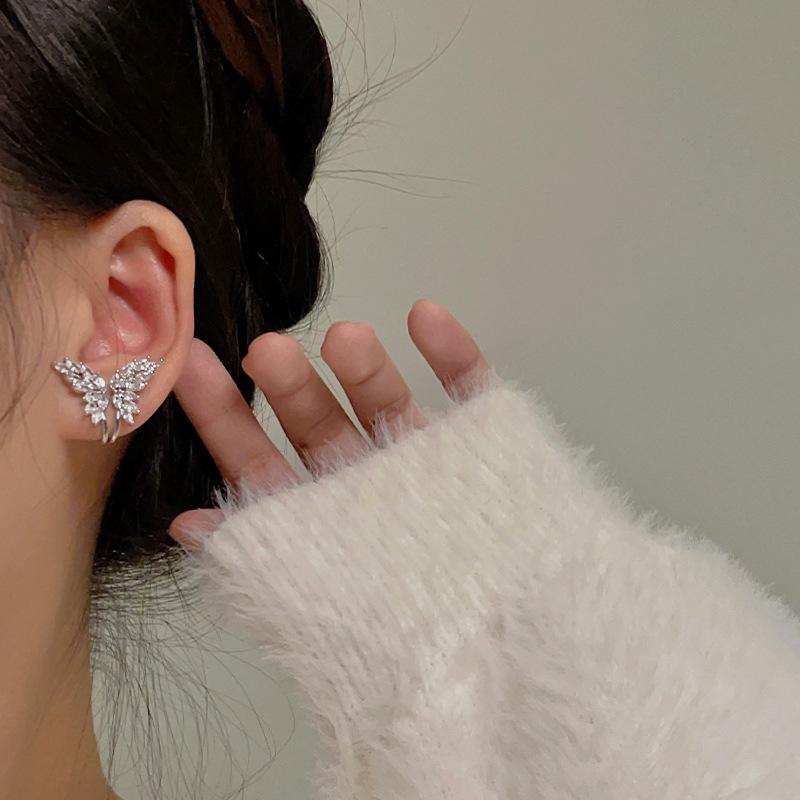 Korean Exquisite and Sweet Zircon Butterfly Earclip Without Earrings Temperament Earrings Earrings