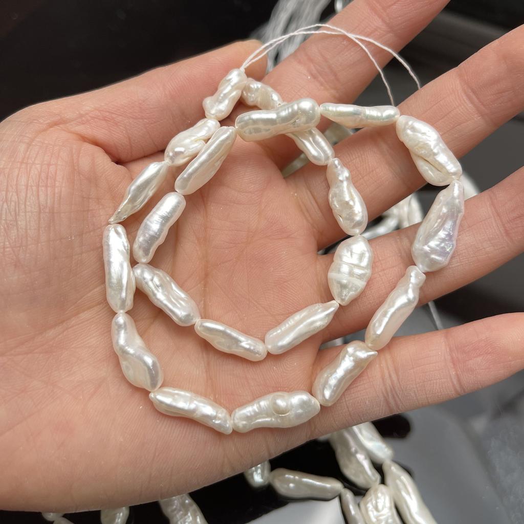 1Strand Natural Freshwater White Biwa Stick Pearl Beads 7x18-8x20mm 36cm Full Drilled Baroque Pearl Strand For Dangle Necklace Jewelry Making