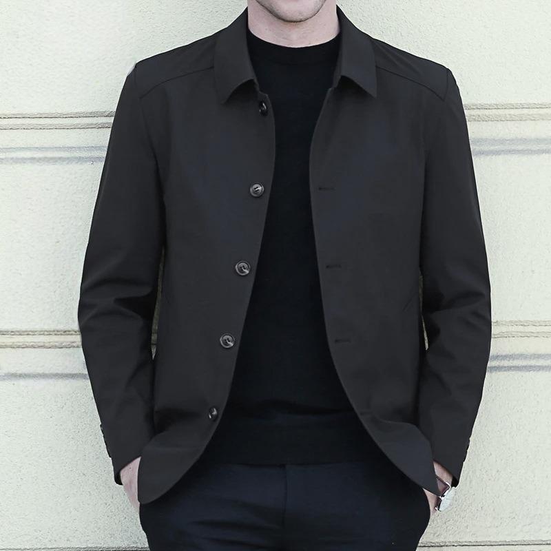 Mens Business Casual Turn Down Collar Long Sleeve Solid Spring Autumn Jacket